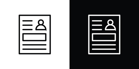 Resume Icon in Line Art Style with White and Black Backgrounds