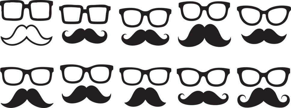 Glasses and mustache silhouettes for photo booth props, glasses, eyeglasses, spectacles, mustache, moustache, facial hair, prop, photo booth, party, fun, funny, silly, retro, vintage, hipster, style, 