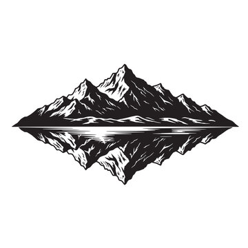 Stunning black and white mountainscape reflection on a serene lake illustration design