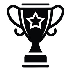 Black trophy with star icon on white background simple graphic award winner