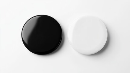 White and black round button mockup isolated on a white background, png