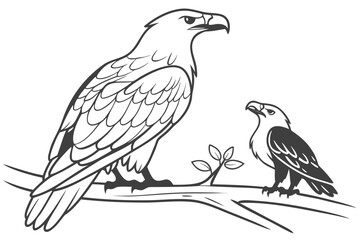 Fototapeta premium Hiker and Bird: A Serene Nature Vector Illustration