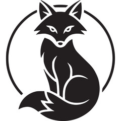 Vector art of elegant black fox logo design with circle for company