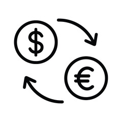 Currency Exchange Line Icon. Dollar and Euro Money Transfer Symbol for Finance, Forex, and Banking. Simple Outline Vector.