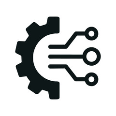Digital Technology and Automation Icon. Gear with Circuit Symbol for Engineering, Industry, and Manufacturing. Simple Vector Glyph.