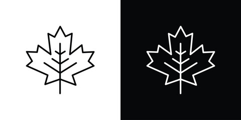 Maple Leaf Icon in Line Art Style, Isolated on White and Black Backgrounds