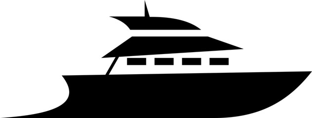 The image displays black silhouette icon graphics depicting various types of watercraft Several designs resemble modern yachts and speedboats, characterized by sleek lines and recreational features.