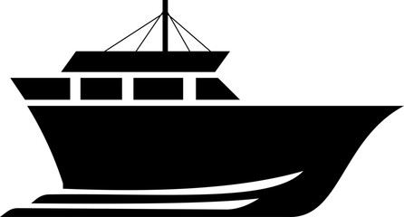 The image displays black silhouette icon graphics depicting various types of watercraft Several designs resemble modern yachts and speedboats, characterized by sleek lines and recreational features.
