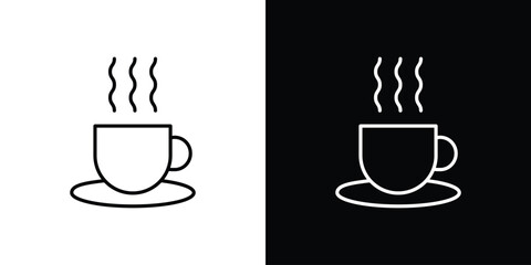 Coffee Cup Icon in Line Art Style with White and Black Backgrounds