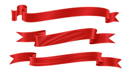 Elegant red ribbons with satin texture for stylish designs, promotions, and announcements