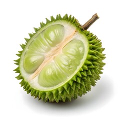 Fototapeta premium Green Pulasan Fresh Tropical Gem with Spiky Textured Skin and Rare Vibrant Charm on Crisp White Background Highlighting Exotic Brightness, Organic Vitality, and Minimalist Elegance