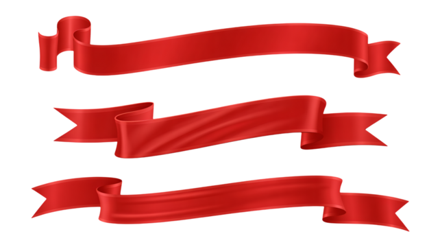Elegant red ribbons with satin texture for stylish designs, promotions, and announcements