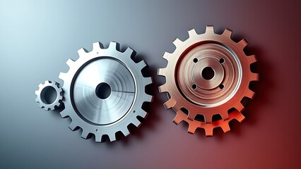 Abstract composition of mechanical gears against a gradient backdrop, symbolizing innovation and technology.