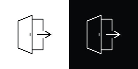 Open Door Icon with Arrow, Isolated on White and Black Background