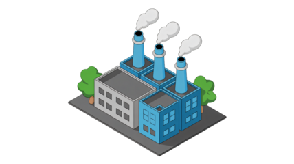 Modern industrial factory illustration with isometric design and environmental themes for business.