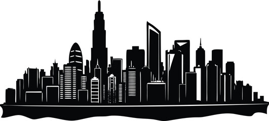 Iconic hong kong skyline silhouette on a clean white background perfect for cityscapes and travel themes