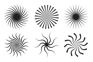 Retro Sunburst icon set, radial Sunburst element, Vintage sunburst Fireworks design isolated, Sunrise rays light burst line shine sunshine sunbeam vintage border symbol.