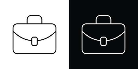 Briefcase Icon in Line Art with White and Black Backgrounds