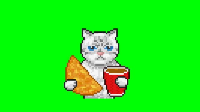 Pixel art of a gluttonous cat, pixel art meme animation 