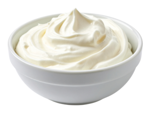 Cream cheese in white bowl isolated on transparent background
