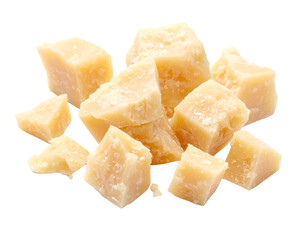 Parmesan cheese cubes isolated on transparent background