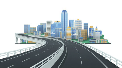 Obraz premium Modern cityscape with elevated highway leading to financial district buildings, travel concept