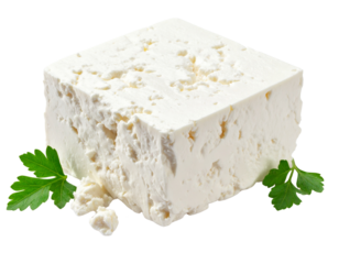 White feta cheese block isolated on transparent background
