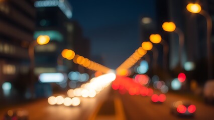Warm abstract city lights create a dreamy urban nightscape with soft gradient tones.