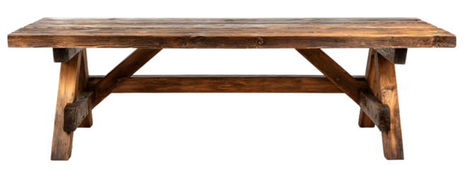 Wooden picnic table isolated on white background