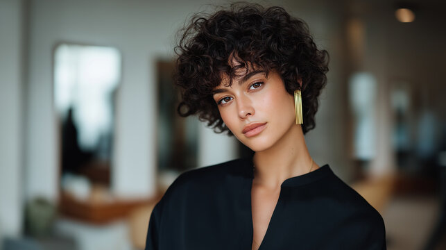 A pixie with curly layers and a bamboo comb in a sustainable salon