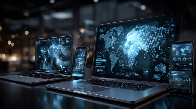 Currency exchange, money transfer, FinTech financial technology, Global business, online banking, interbank payment concept. Man using mobile phone and laptop computer with international currencies