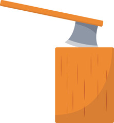 Axe on Wooden Log Flat Illustration. Clean Icon Design Element on Isolated White Background
