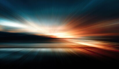 Abstract sunset burst over a horizon