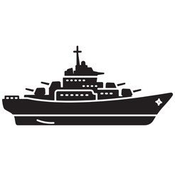 Obraz premium Black and white vector illustration of a modern warship isolated on white background