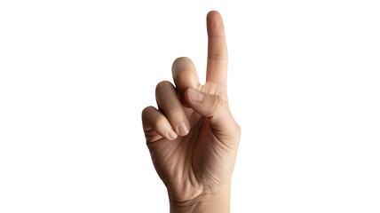 Hand pointing upwards with index finger extended, making a strong visual statement