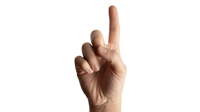 Hand pointing upwards with index finger extended, making a strong visual statement