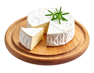 Camembert cheese with rosemary isolated on transparent background