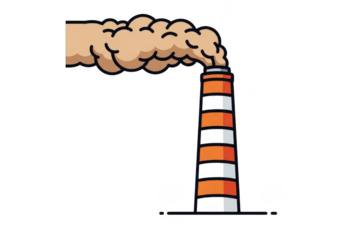 Illustration of a striped chimney emitting smoke, isolated on transparent background