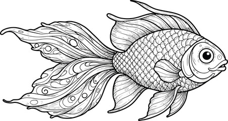 Ornate goldfish illustration line art