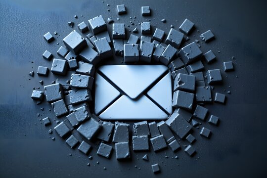 Email Icon Surrounded by Blocks: A close-up shot of an email icon encased within a cluster of geometrical blocks.