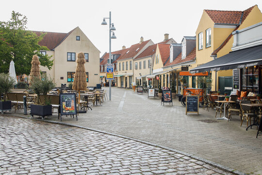 Empty Dragor town center in spring in the morning without people. Small fishing village on 22nd of May, 2025 in Dragor, Denmark