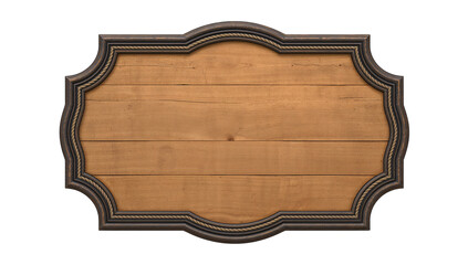 Rustic wooden signboard with decorative rope frame, perfect for branding and advertising message