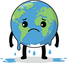 Sad melting earth character climate change concept