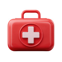 Fototapeta premium A stylized, 3D rendered, red medical first-aid kit. A simple, bright red case with a prominent white plus sign