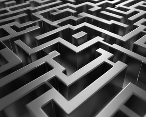Monochrome abstract business maze made of sharp metal lines, concept of corporate complexity.