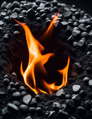 black coal with beautiful red fire