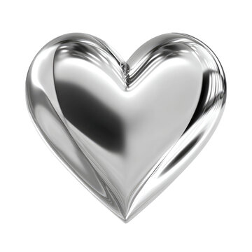 A polished, metallic silver heart