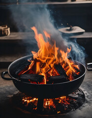 black coal with beautiful red fire