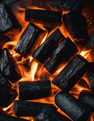 black coal with beautiful red fire