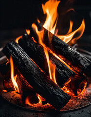 black coal with beautiful red fire